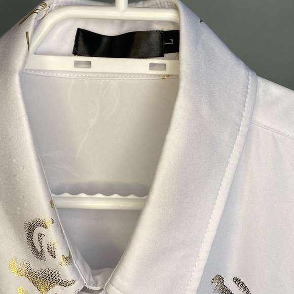 (NEW) Men's White Metallic Rose Long Sleeve Dress Shirt - Large - Picture 4 of 4